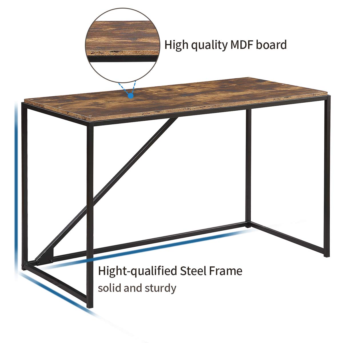46-Inch Home Office Computer Desk - Modern Industrial Style Small Study Desk with Metal Frame, Easy Assembly for Laptop & Workspace (Brown) | Perfect for Home Office, Dorm Room & Small Spaces