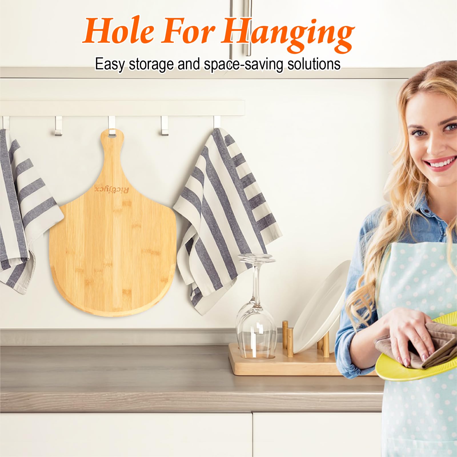 2 Pack Natural Bamboo Pizza Peel 12 Inch - Wooden Pizza Paddle & Cutting Board with Handle for Baking, Cooking & Serving - Perfect for Pizza, Bread, Cheese, Vegetables & Fruits - Ideal for Home Kitchens, Restaurants & Outdoor BBQs
