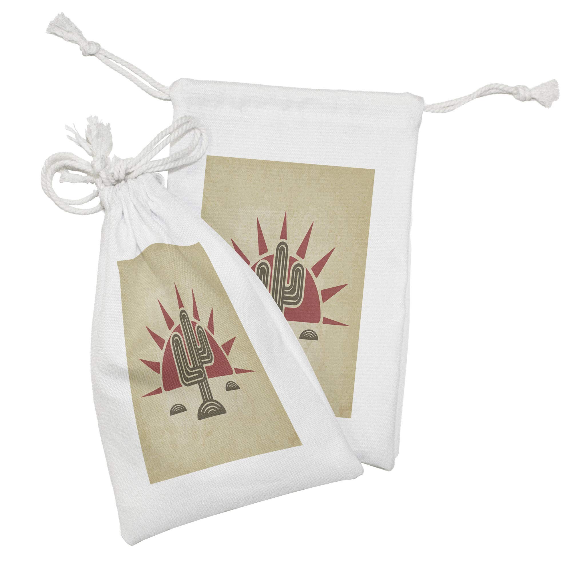 Ambesonne Arizona Fabric Pouch Set of 2 - Tribal Saguaro & Sun Boho Drawstring Bags (9