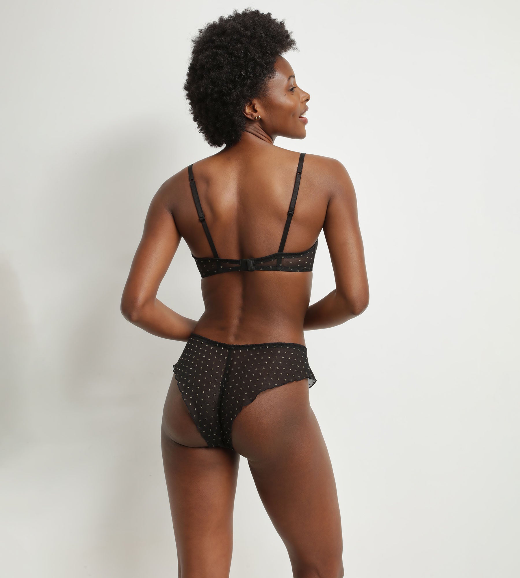 Black & Gold Lurex Dot Sheer Mesh Bralette for Women - Sexy Lingerie for Date Night & Special Occasions