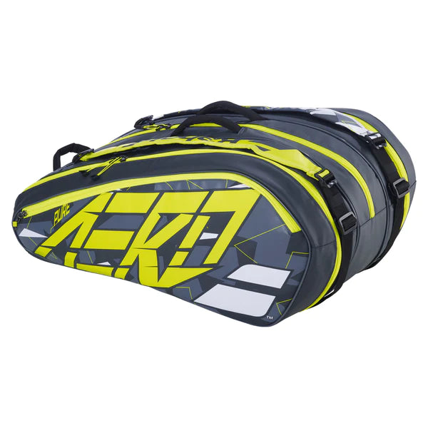 Babolat Pure Aero 12 Pack Tennis Racquet Bag 2023 (Black/Yellow) - Perfect for Tennis Players & Tournament Travel