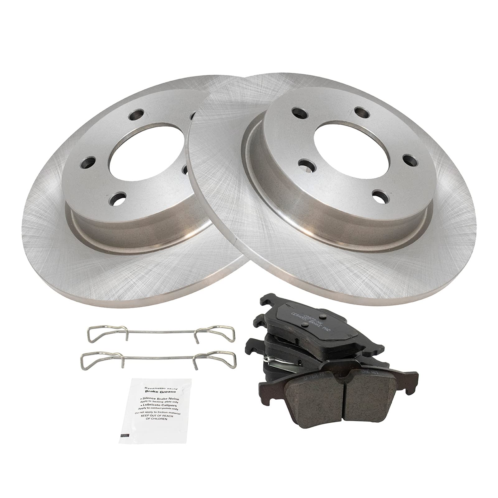 TRQ Rear Brake Pad and Rotor Kit with Ceramic Brake Pads - Compatible with 2004-2005 Mazda 3 - Perfect for City Driving and Highway Commuting