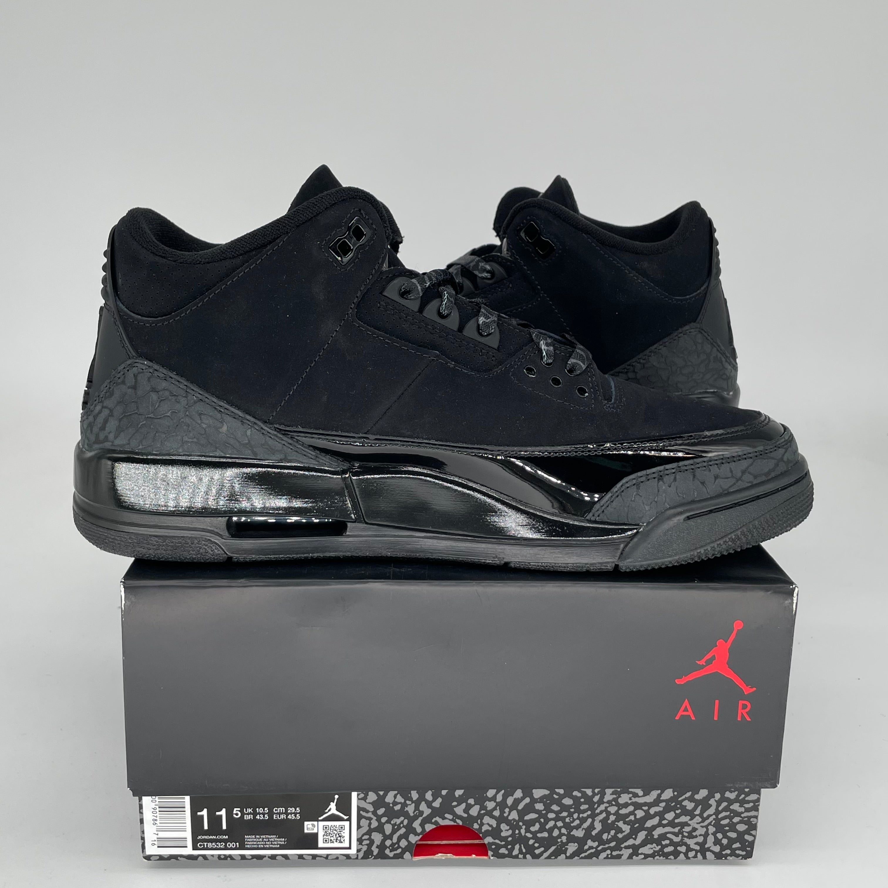 AIR JORDAN 3 Retro 'Black Cat' Men's Basketball Shoes Size 11.5 - Style CT8532-001 | Perfect for Streetwear & Sneaker Collectors