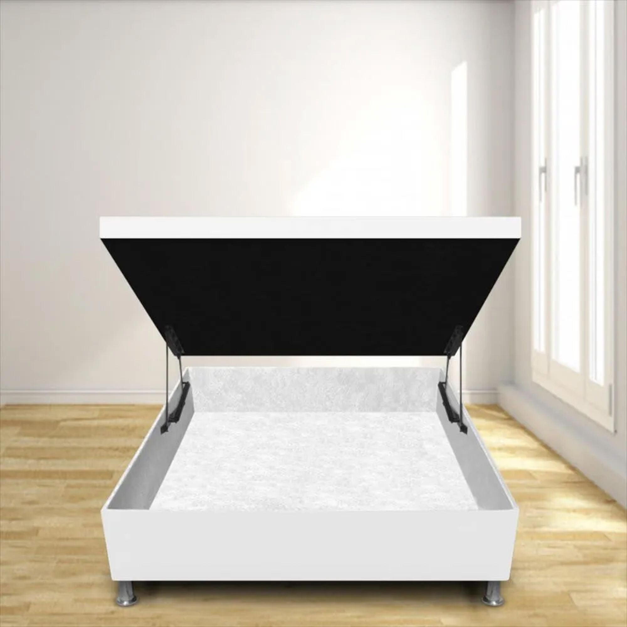 White Storage Ottoman Bed 140x40cm for Double Mattress 140x190cm with Vertical Opening - Perfect for Small Bedrooms & Guest Rooms