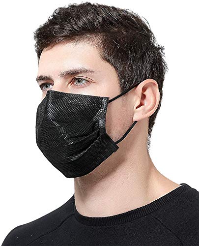 GreatDio 100-Pack 3-Layer Disposable Face Masks with Nose Pin - 99% PFE Filter (Black) for Daily Protection