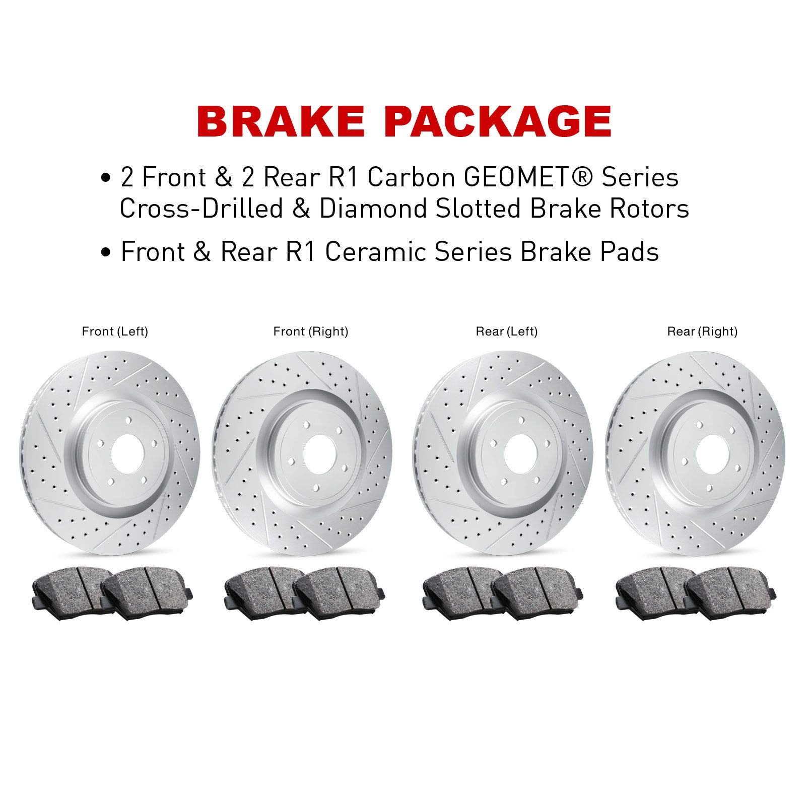 R1 Concepts Premium Ceramic Front & Rear Brake Pads and Rotors Kit - Compatible with 2009 Pontiac G8 | High-Performance Braking for Daily Commuting & Highway Driving