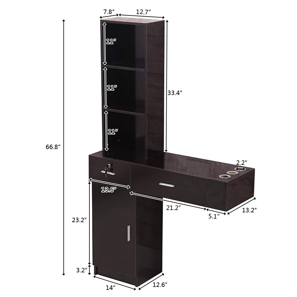 Wall Mounted Salon Storage Cabinet - Black Beauty Salon Organizer with 2 Drawers, 3 Shelves & Cupboard | Professional Styling Station for Hair Tools & Supplies | Perfect for Barbershops, Spas & Home Salons