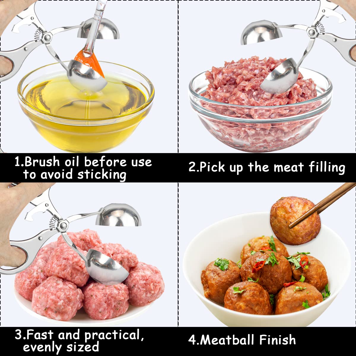 DOERDO Stainless Steel Meatball Maker Tool - 4.5CM Meat Baller for Perfect Meatballs, Ice Cream Scoop & Fruit Disher - Durable Kitchen Utensil for Cooking, Baking & Meal Prep