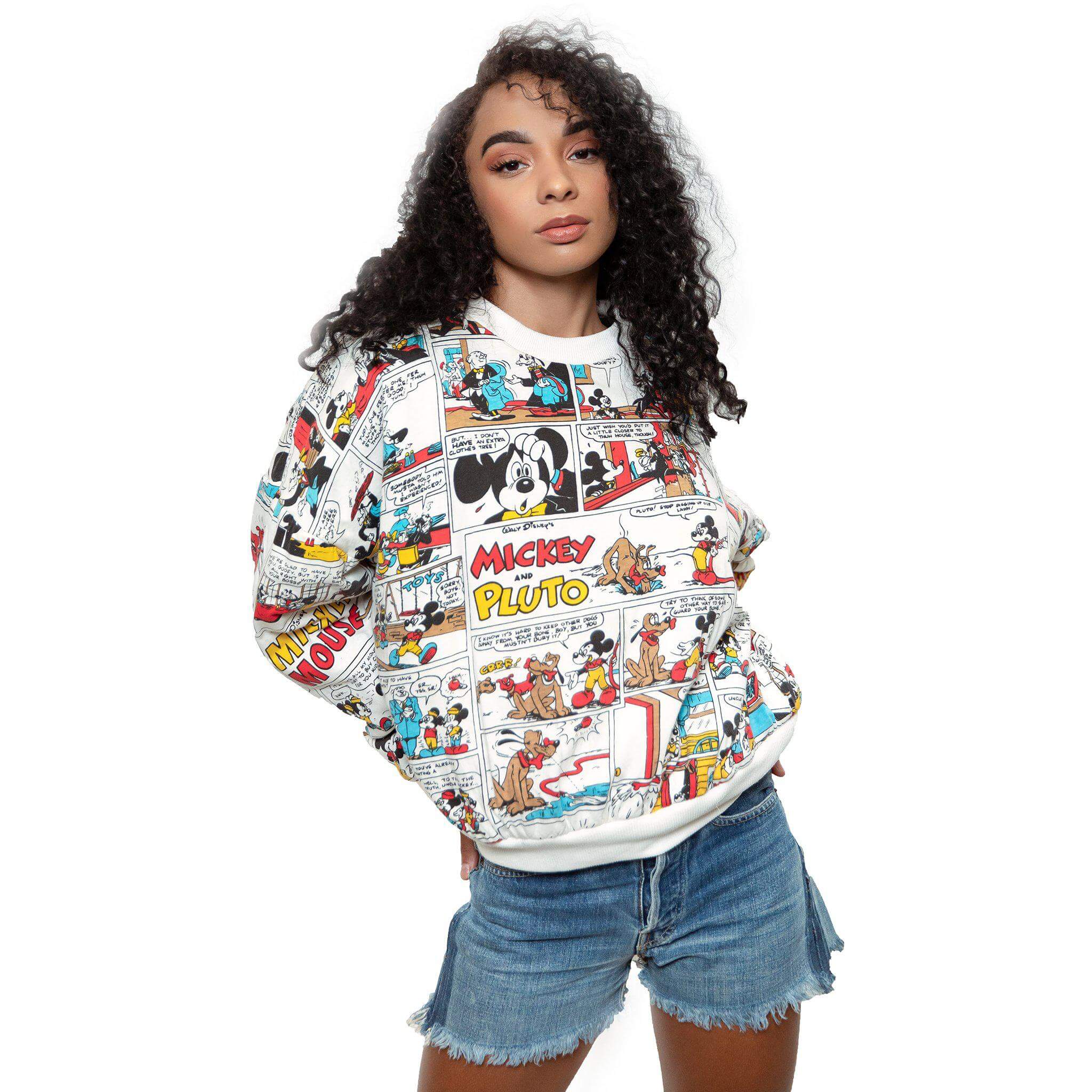 Vintage Disney Mickey & Pluto All Over Print Reversible Oversized Sweatshirt - Small Size for Casual Wear & Disney Fan Gifts