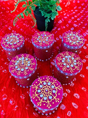 Hand-Painted Henna Pillar Candles with Pearls - 20 Pack for Weddings & Diwali Decor