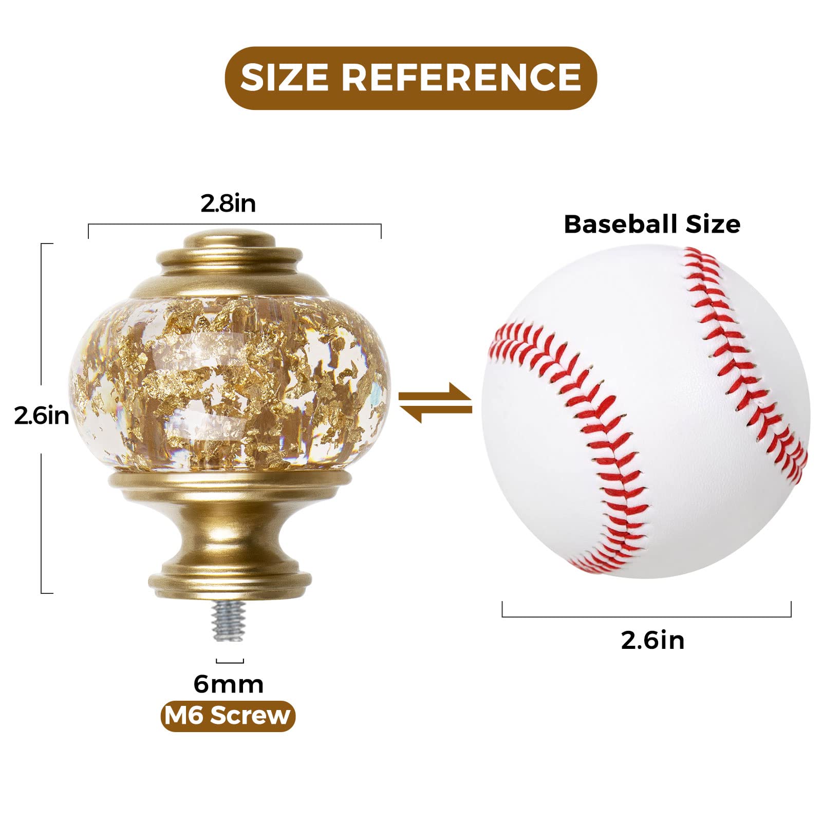 2 Pack Gold Foil Embedded Translucent Finials for 1