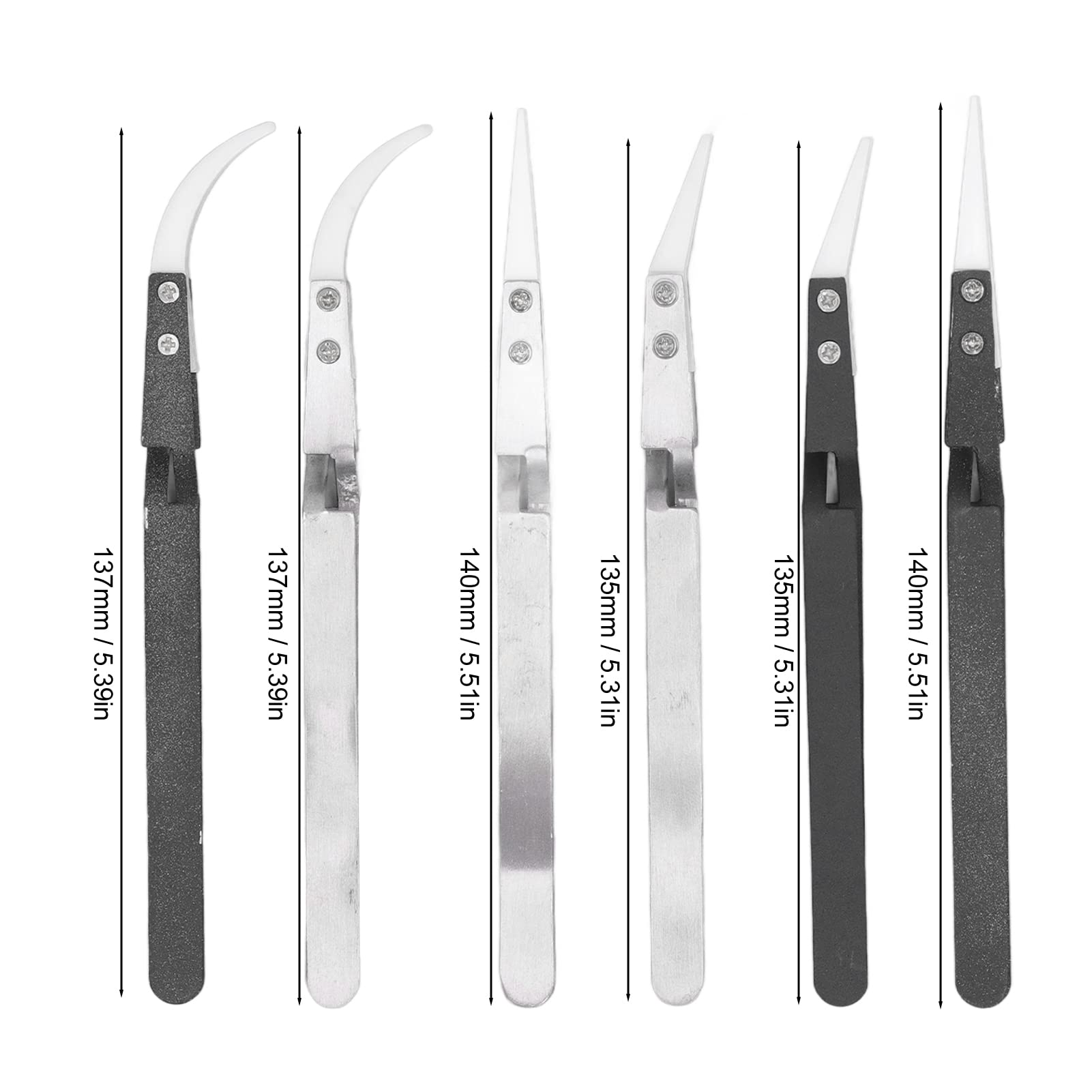 6 Pcs Anti-Magnetic Welding Tweezers, Stainless Steel Ceramic Tweezers, Reverse Design Heat-Resistant Tweezers for Welding Joints – Perfect for Jewelry Making, Electronics Repair & DIY Projects