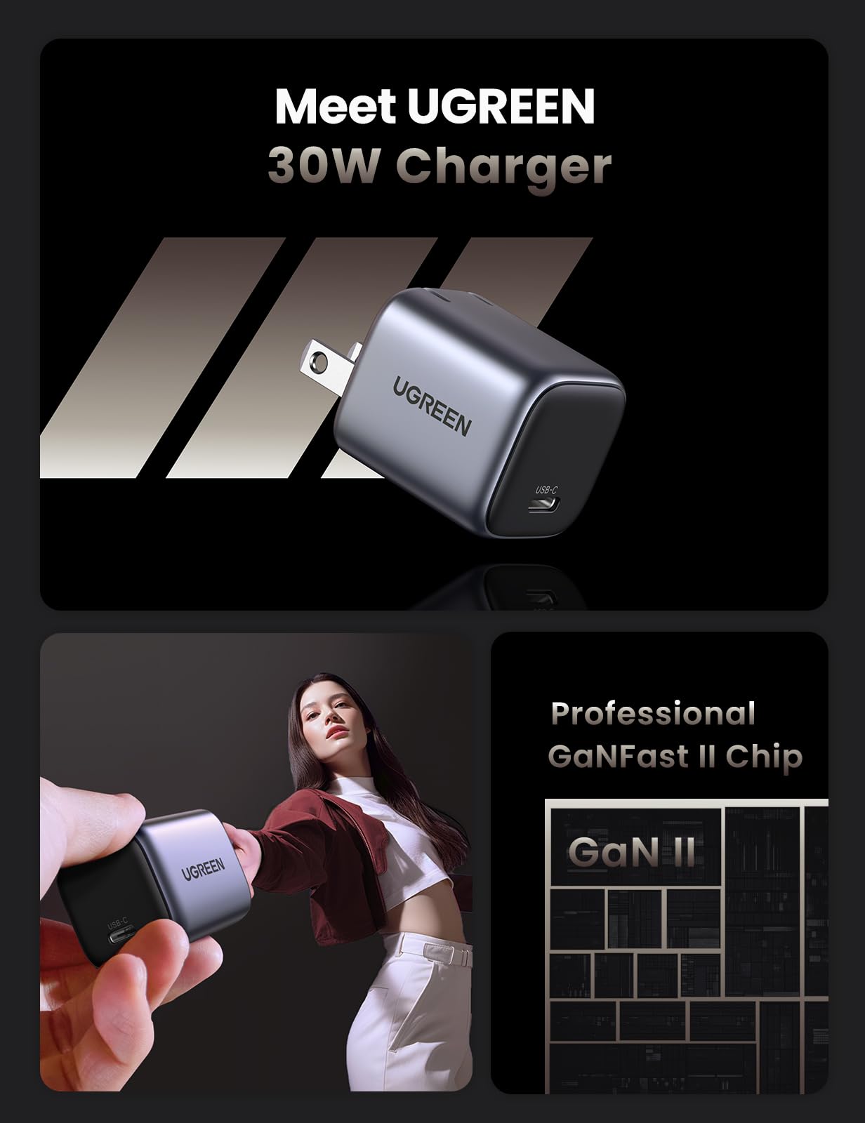 UGREEN Nexode 30W GaN Fast USB C Charger with 60W Cable - Compact PD PPS Charger for iPhone 14/13 Pro, Galaxy S23, Pixel 7 Pro, iPad Pro - Fast Charging for Home, Office & Travel