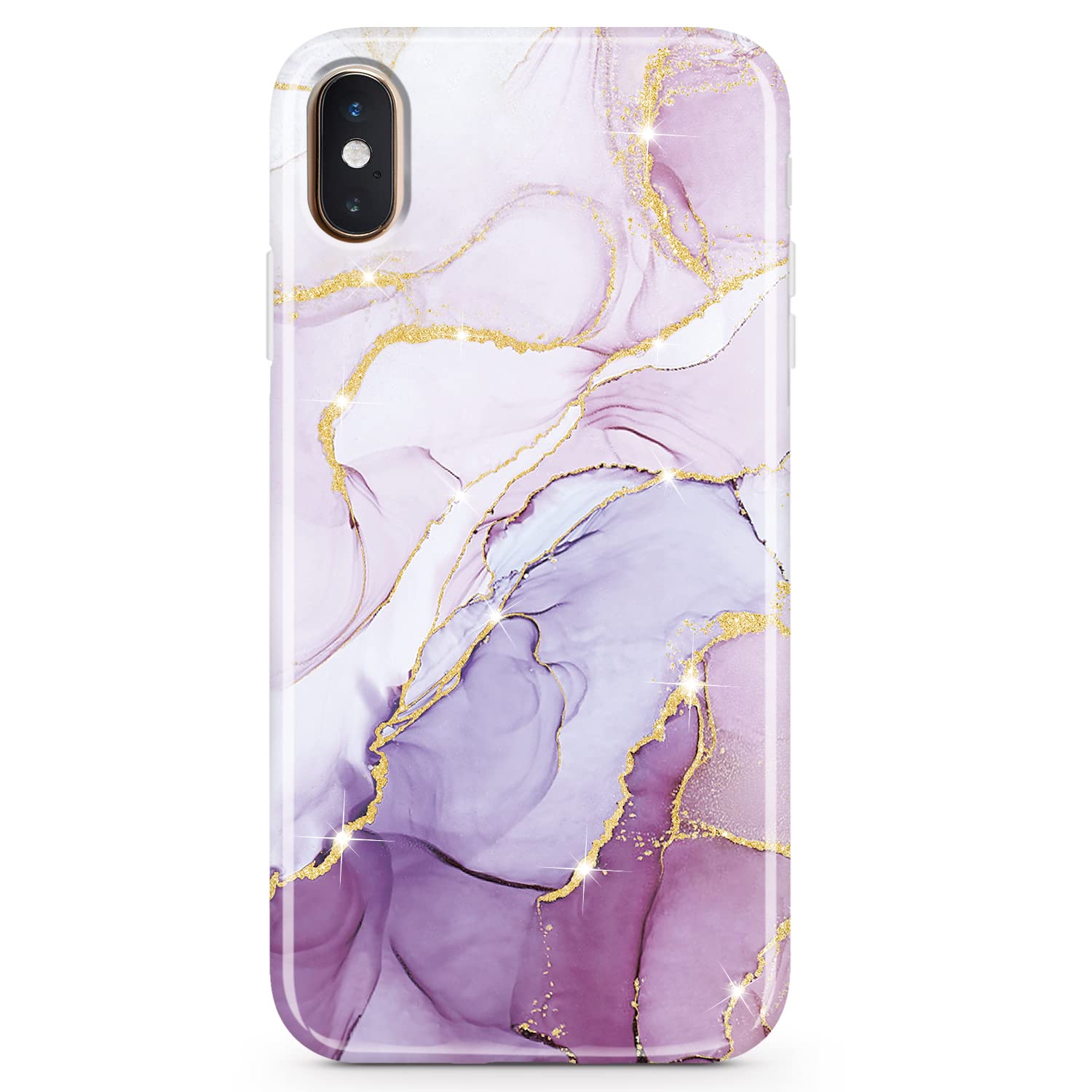 JIAXIUFEN iPhone X / Xs Case - Gold Sparkle Glitter Marble Slim Shockproof TPU Soft Silicone Cover (Purple Pink) | Protective Phone Case for Women & Girls | Perfect for Daily Use, Work, Travel & Gift Giving