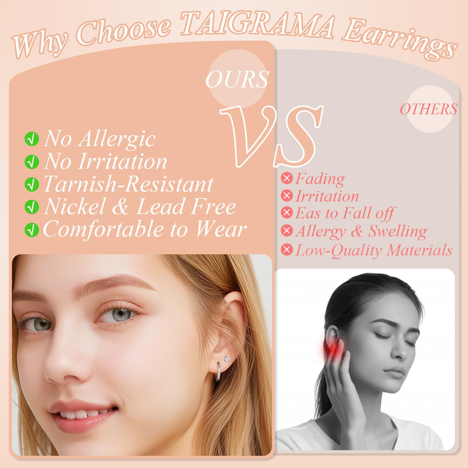 Hypoallergenic Surgical Steel Flat Back Earrings Set for Sensitive Ears - Cartilage Huggie Hoop & CZ Opal Stud Earrings for Women & Men | Perfect for Multiple Piercings, Daily Wear & Gifts