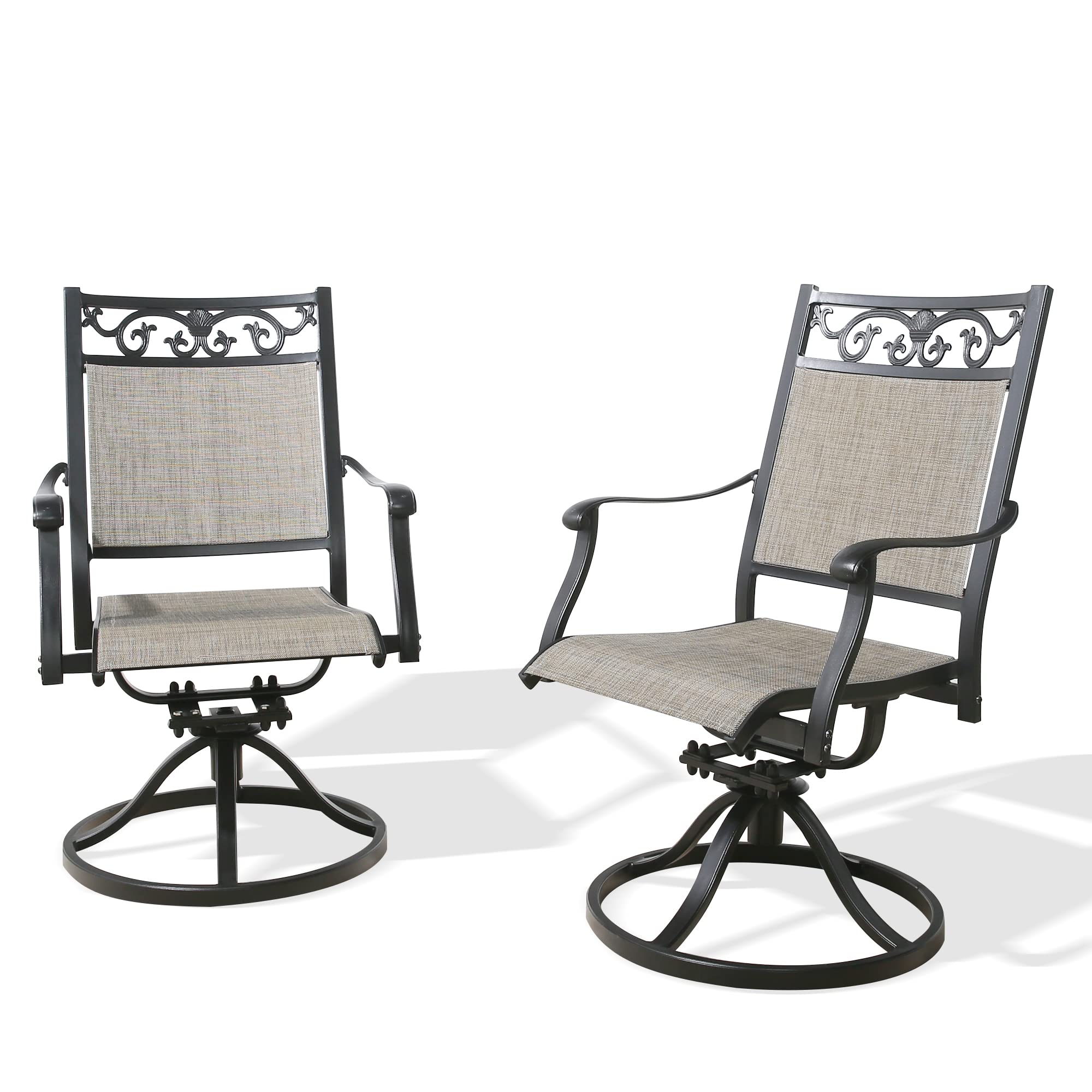Ulax Patio Dining Chairs - Set of 2 Cast Aluminum Swivel Outdoor Chairs with Sling Rocker Design for Garden, Poolside & Backyard Relaxation
