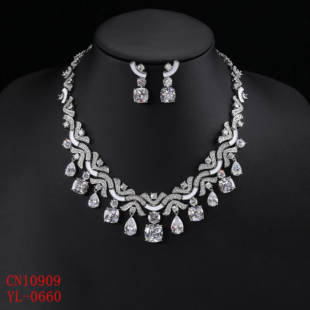 Stunning Multicolored Zirconia Necklace & Earring Set for Women - Perfect Bridal Jewelry & Wedding Gift - Elegant for Parties, Anniversaries & Special Occasions