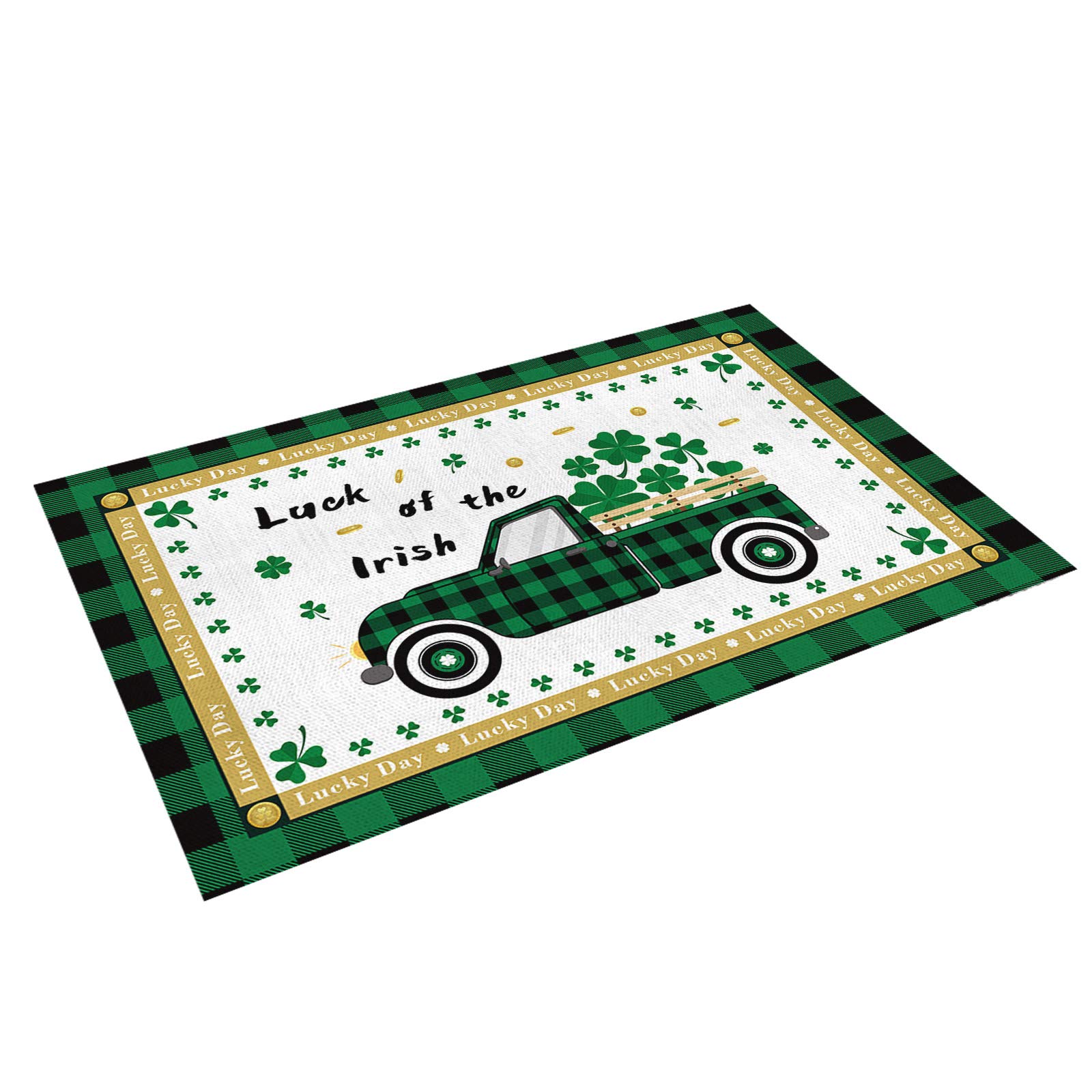 Stylish Green Plaid Truck with Lucky Clovers St. Patrick's Day Placemats - Set of 4, Thermal Insulated & Non-Slip Washable Dining Table Mats for Kitchen Decor, Perfect for Holiday Parties & Everyday Use