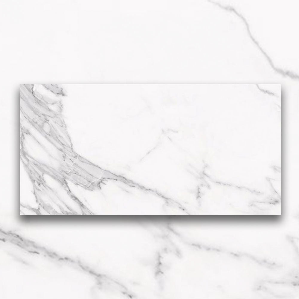 Marbella Statuario 300x600mm Matte Porcelain Tile - Premium White Marble Look Floor & Wall Tile for Bathroom, Kitchen, and Living Room