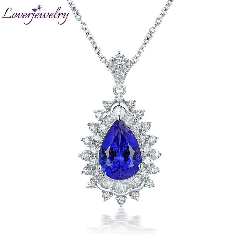 LOVERJEWELRY 18K White Gold Tanzanite Pendant for Women - Pear Cut 8x12mm Blue Tanzanite with Diamond Accents - Elegant Wedding Gift, Anniversary Jewelry & Special Occasion Necklace