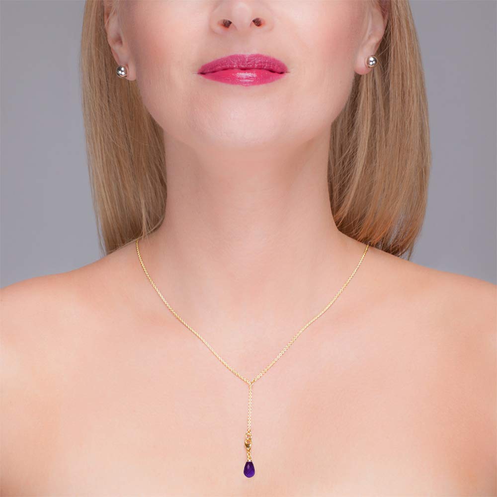 Exquisite Yellow Gold & Amethyst Lariat Necklace - Elegant Jewelry Gift for Women, Mothers, Wives, Girlfriends | Perfect for Anniversaries, Birthdays & Special Occasions