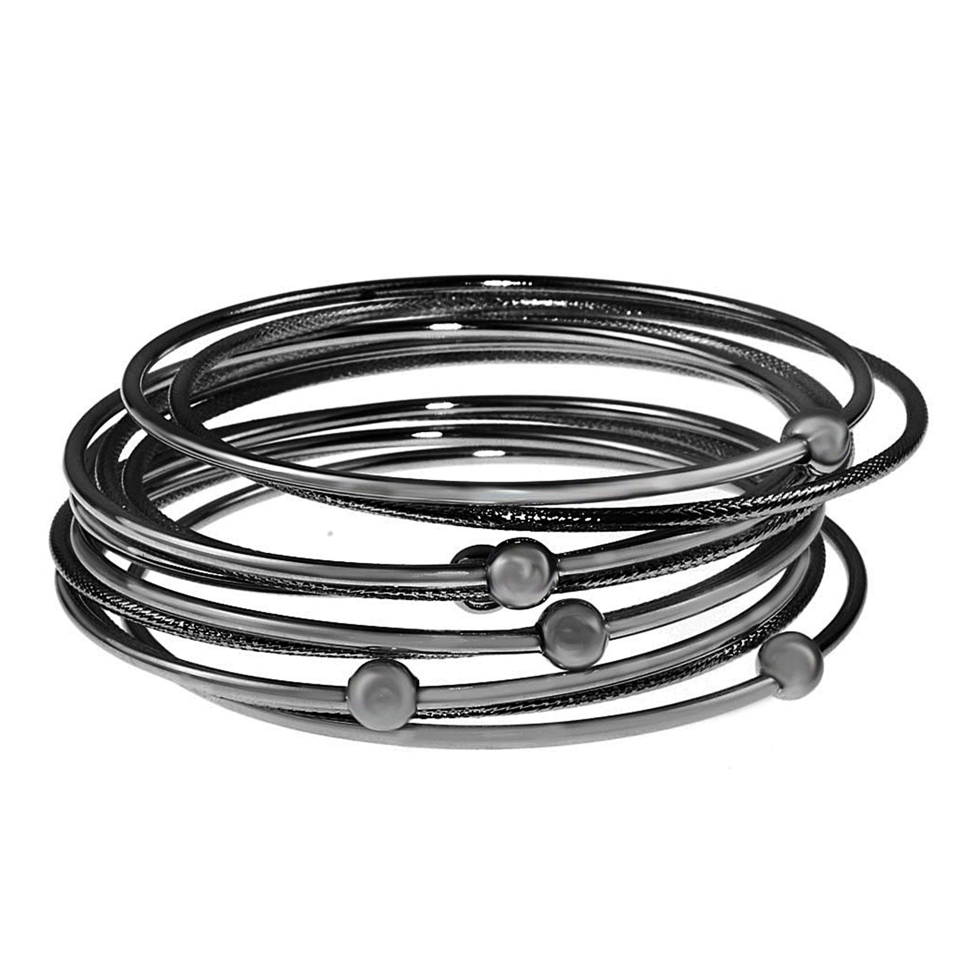 Madison Tyler Classic Collection 11-Piece Stackable Bangle Bracelet Set - Gold Plated Jewelry with 5 Smooth & 6 Textured Bangles | Perfect for Layering, Everyday Wear & Gift Giving