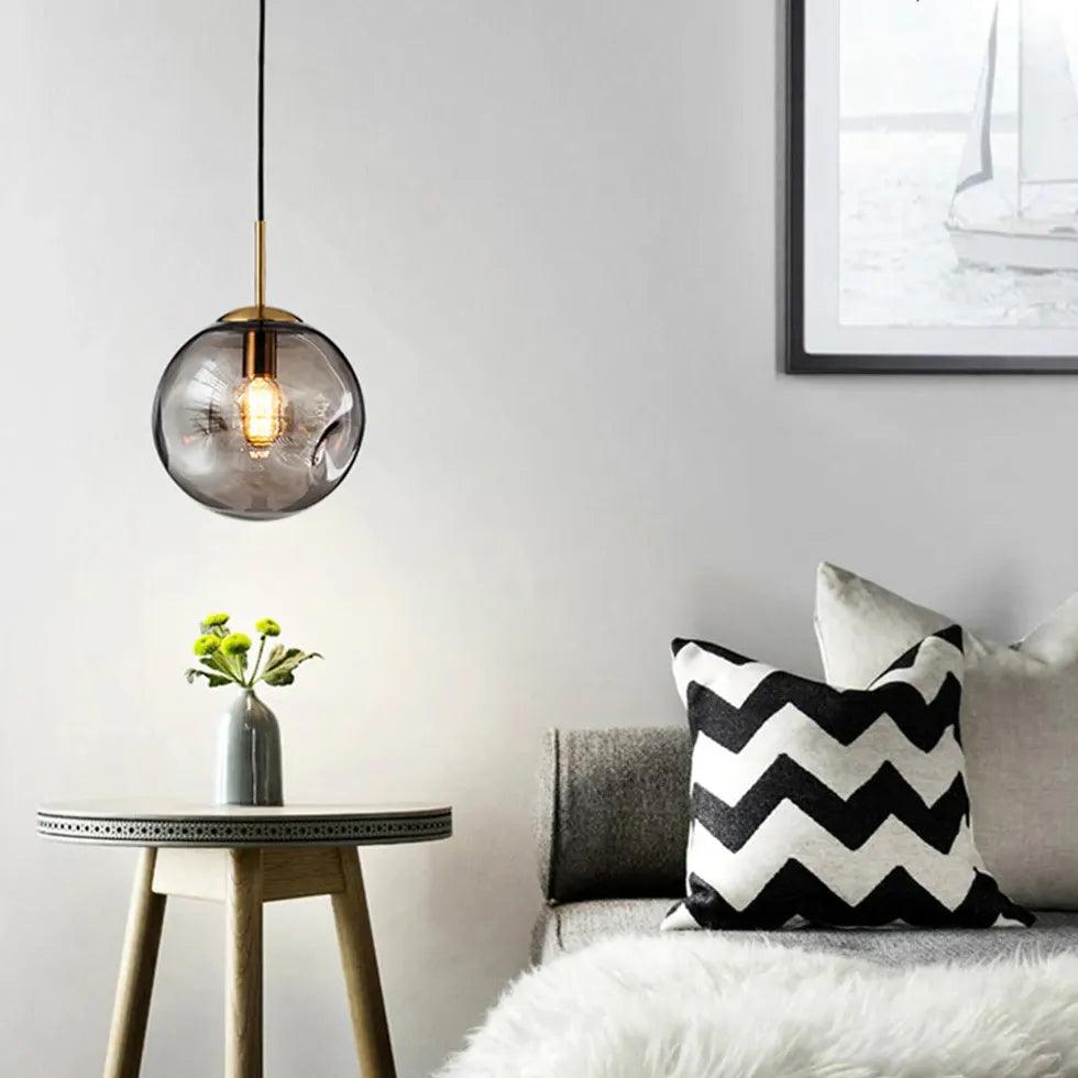 Modern Spherical Glass Bubble Pendant Light - Elegant Ceiling Lighting for Living Room, Bedroom, and Dining Room Decor