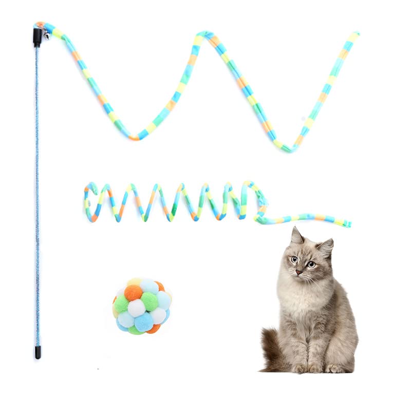 Adoglus Interactive Cat Feather Wand Toy - Rainbow Teaser Wand for Indoor Cats & Kittens, Puppy Chase Exercise - 3 PCS (Green-2) - Perfect for Playtime, Exercise & Bonding with Your Pet
