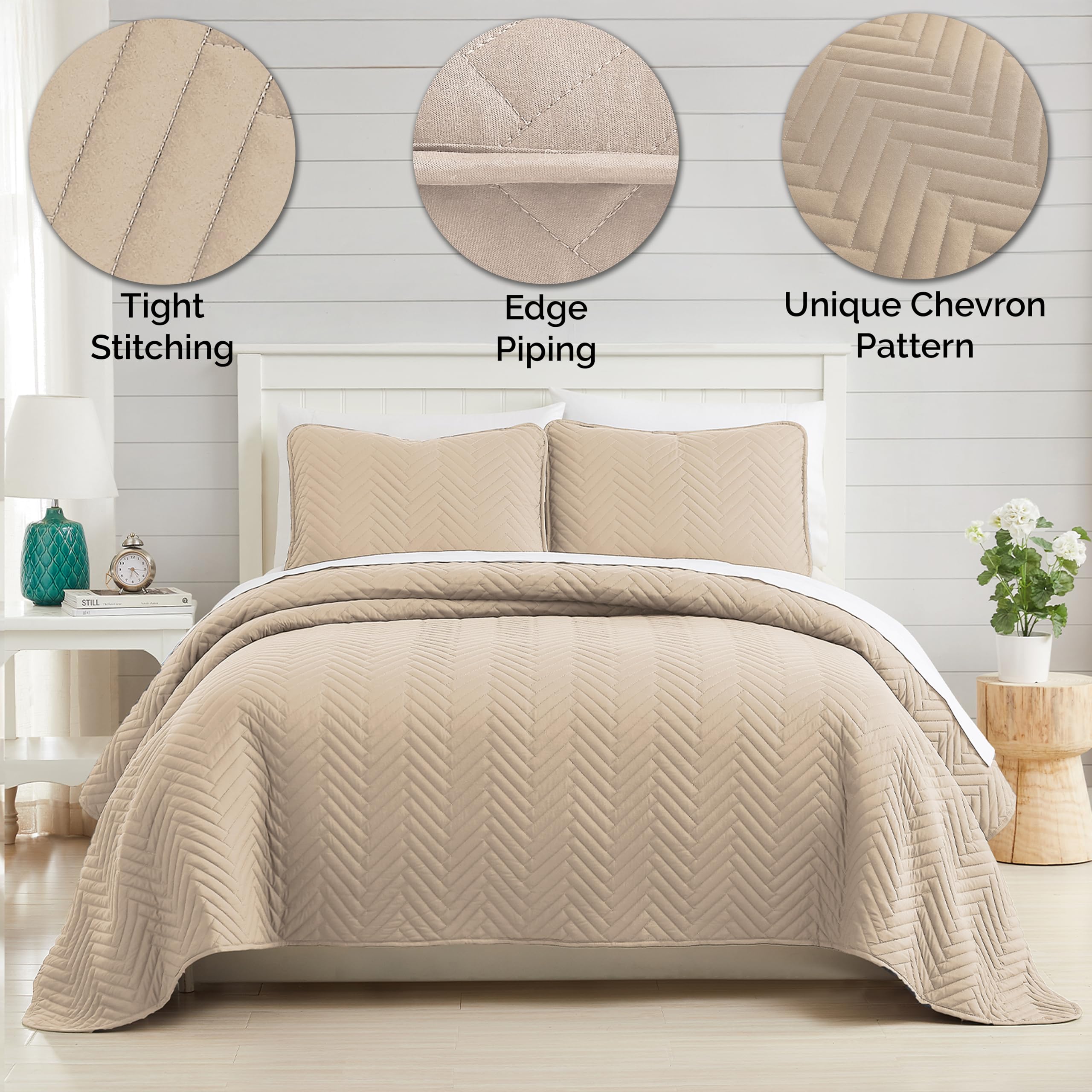Oversized King Quilt Set - Soft Microfiber Chevron Bedding for California King Beds | Home Decor