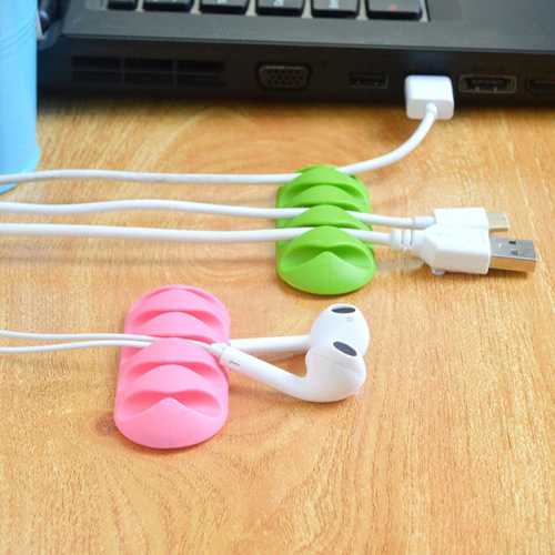 Bakeey 5-Slot Sticky Silicone Desktop Organizer - Earphone & USB Cable Holder for Desk, Office, Home, and Car Use - Perfect for Cable Management and Workspace Organization