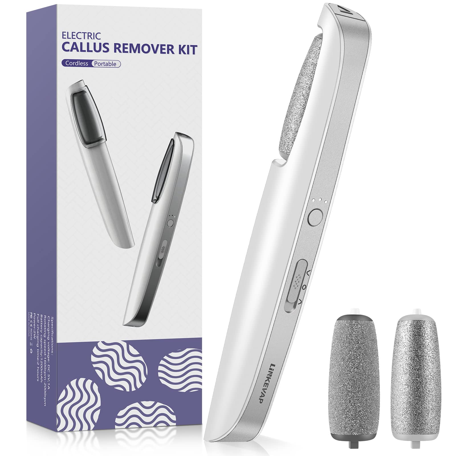 Electric Callus Remover for Feet - Professional Pedicure Kit with Foot Scrubber for Dry, Dead, Cracked & Hard Skin - Home Spa Care for Men & Women (Cold White) - Perfect for At-Home Pedicures & Foot Care Routines