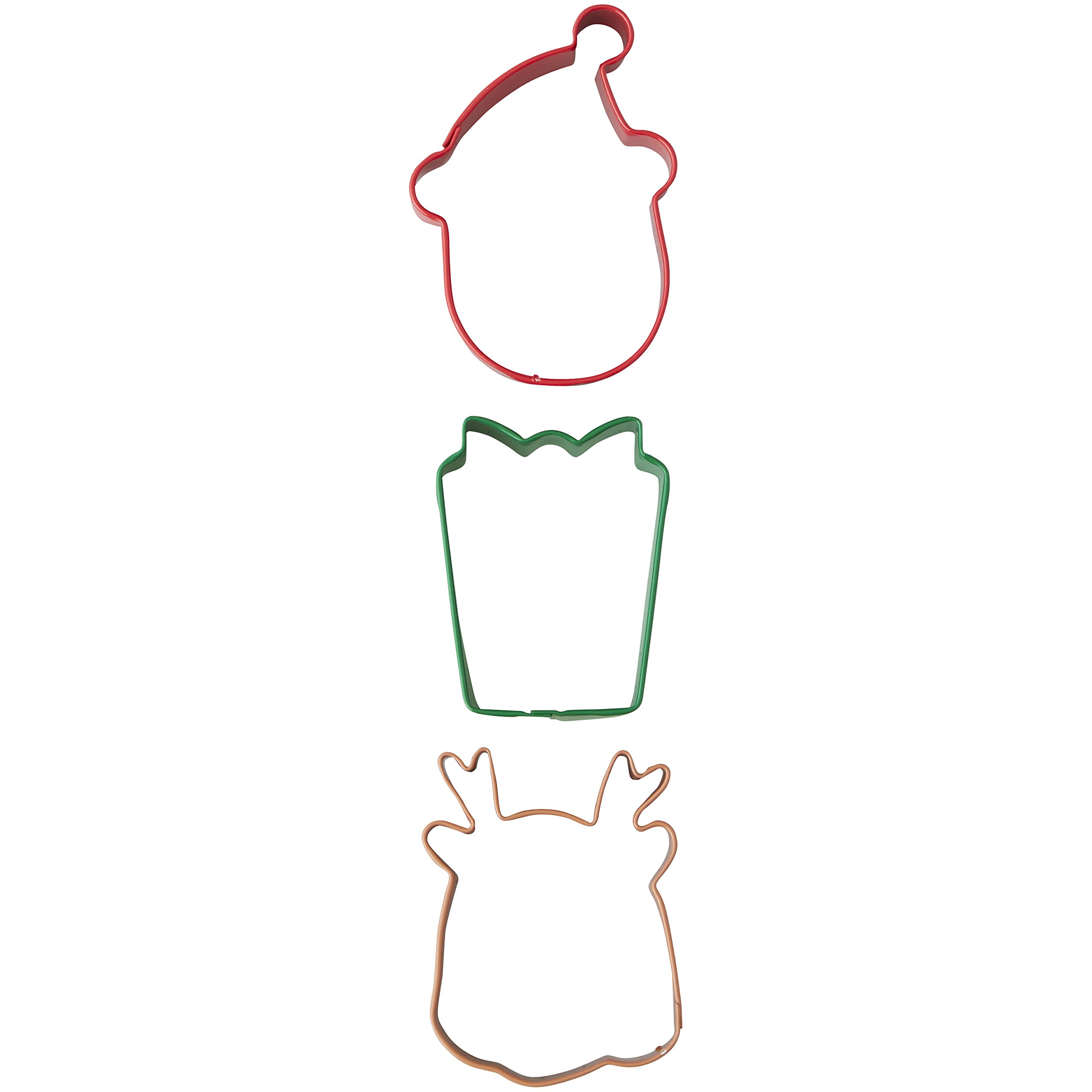 Wilton 3-Piece Holiday Metal Cookie Cutter Set - Santa, Gift & Reindeer Shapes - Perfect for Christmas Baking, DIY Decorations & Holiday Party Treats