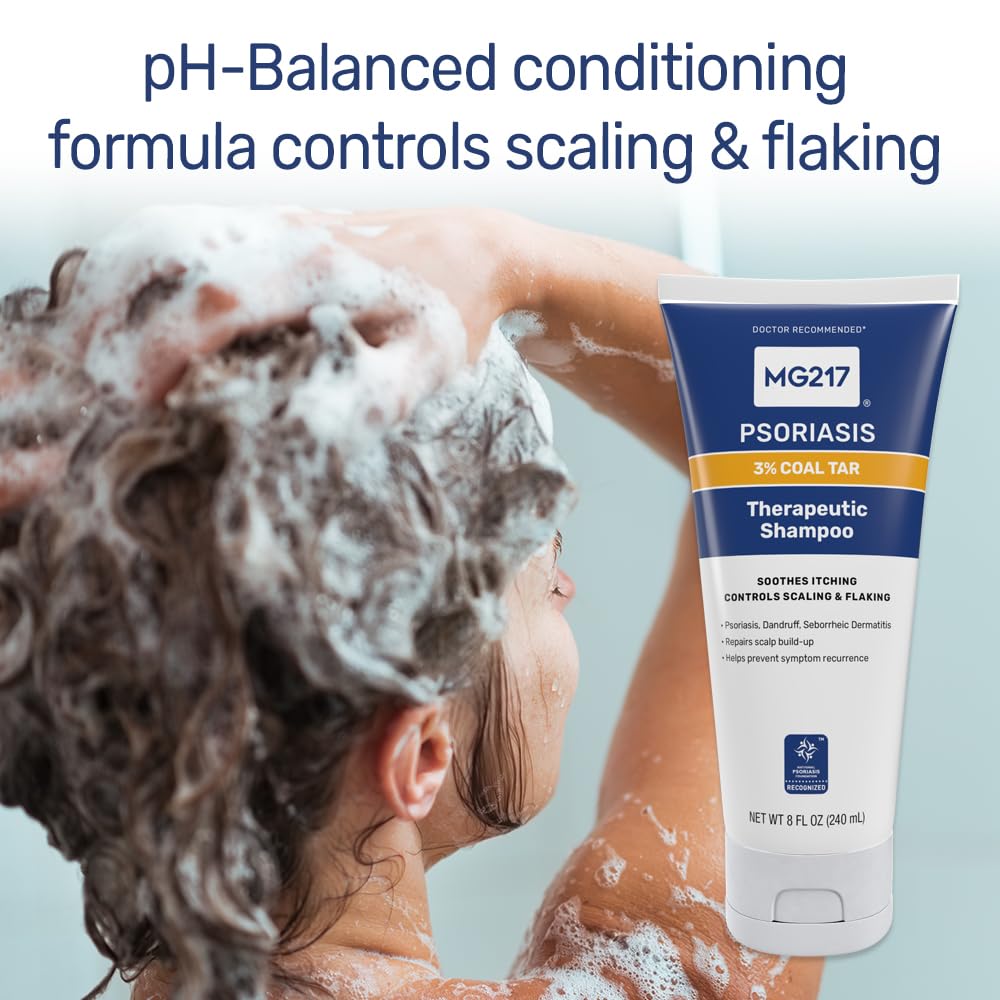 MG217 Psoriasis Shampoo with 3% Coal Tar - Therapeutic Scalp Treatment for Itching, Scaling & Flaking - Controls Scale Buildup - 8 fl oz - Ideal for Daily Psoriasis & Dandruff Relief