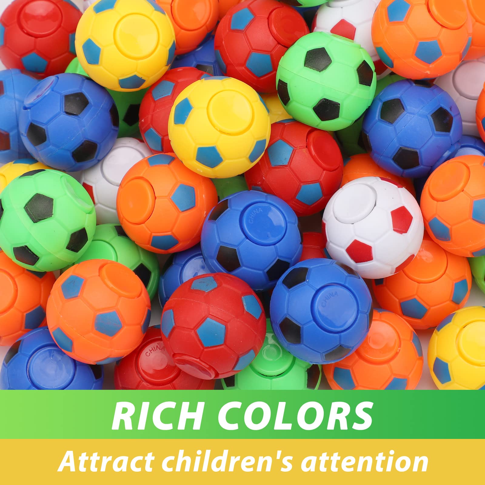 34PCS Mini Fidget Spinners Soccer Balls - Stress Relief Toys for Kids & Adults, Rotatable Finger Toys for Classroom Prizes, Party Favors, Birthday Gifts - Fun Sensory Toys for Anxiety Relief, Office Desk Toys & ADHD Focus Tools