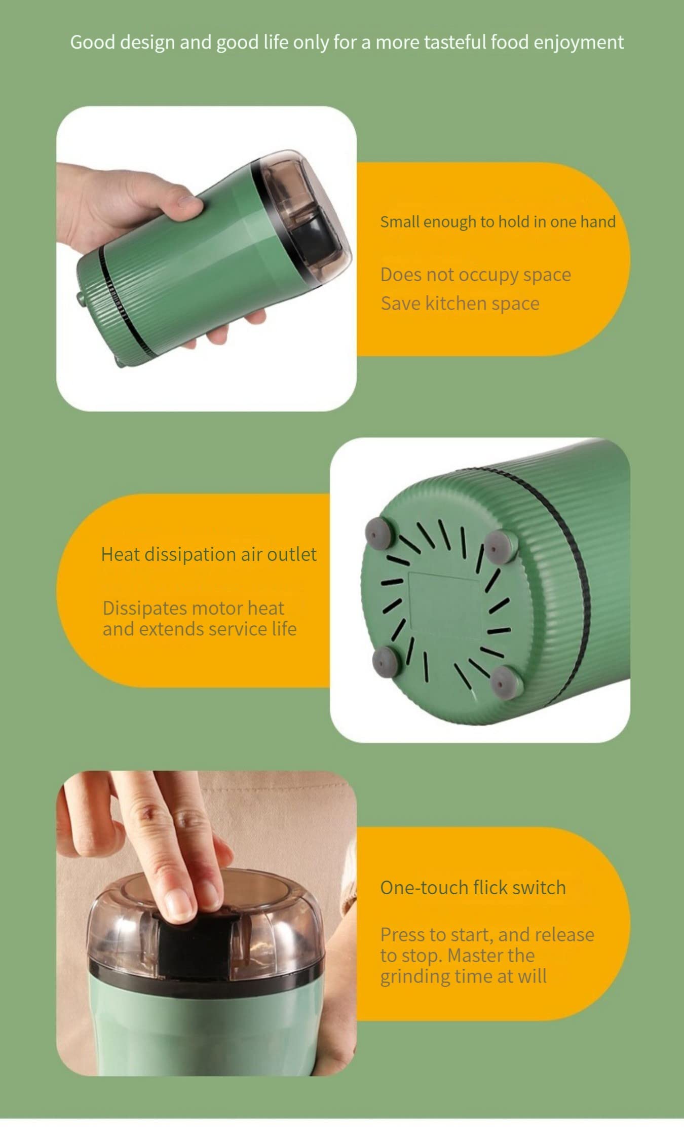 Electric Grain Grinder for Coffee & Spices - Portable Flour Mill with Stainless Steel Blades - Perfect for Home Use, Camping & Baking - Black