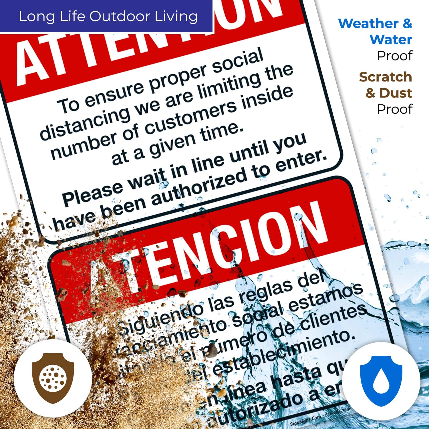 Bilingual Social Distancing Sign - English & Spanish 10x14 Inch Rust-Free Aluminum Sign for Indoor/Outdoor Use | Fade-Resistant, Easy Mounting | Made in USA | Perfect for Stores, Offices & Public Spaces