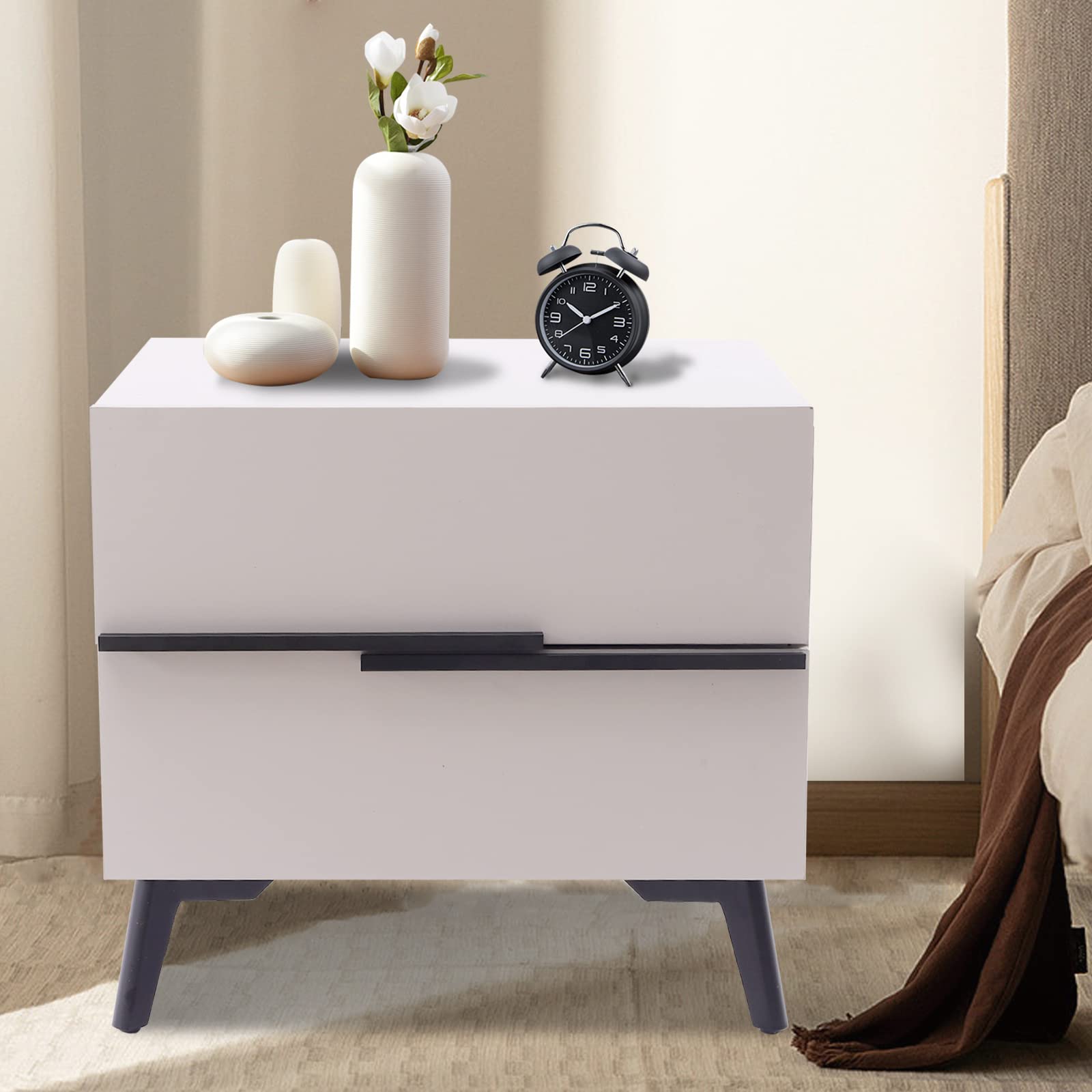 Modern Nightstand with 2 Drawers - Wooden Bedside Table for Bedroom Storage | Compact End Table for Small Spaces, Apartment Living & Guest Rooms