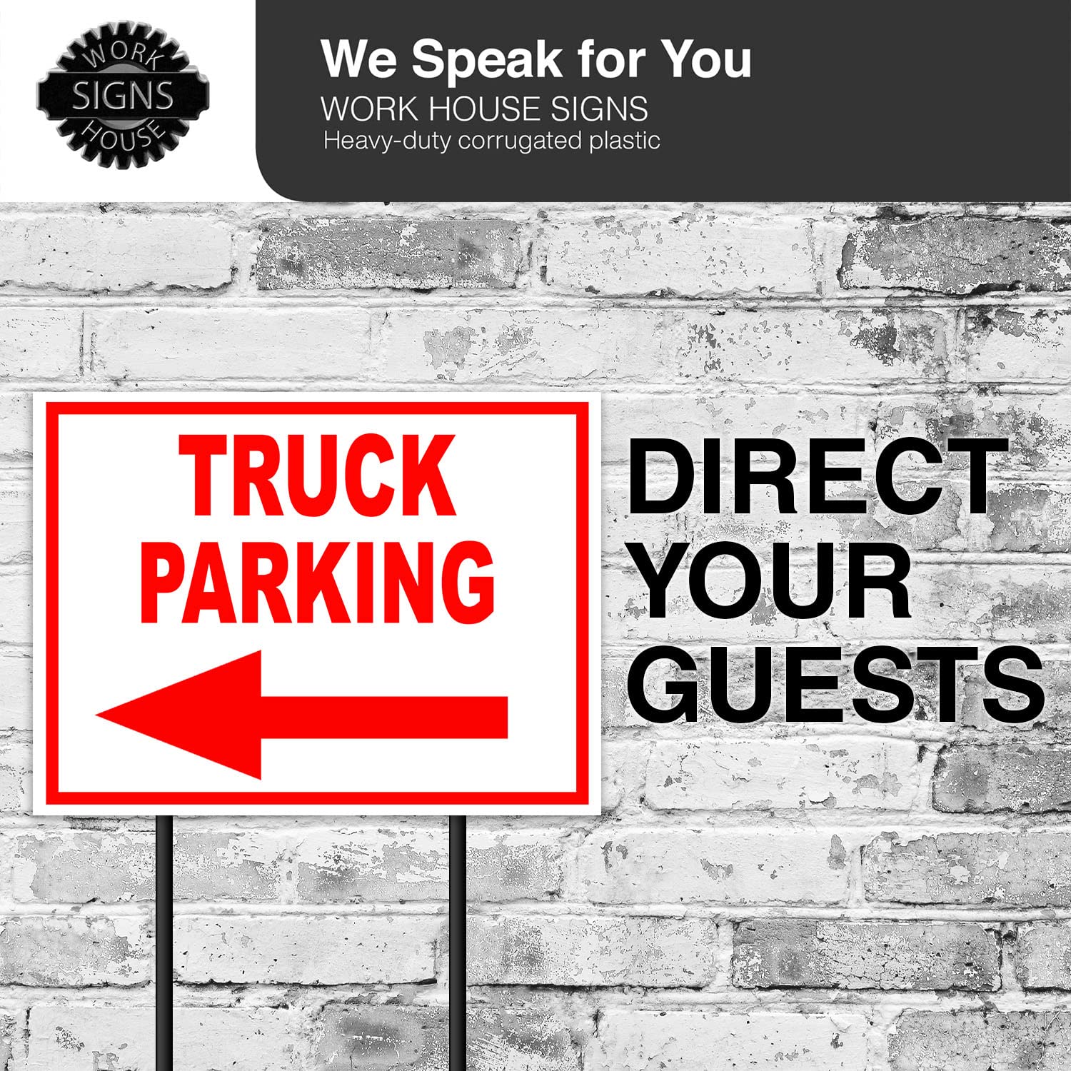 TRUCK PARKING LEFT ARROW RED YARD SIGN - 18