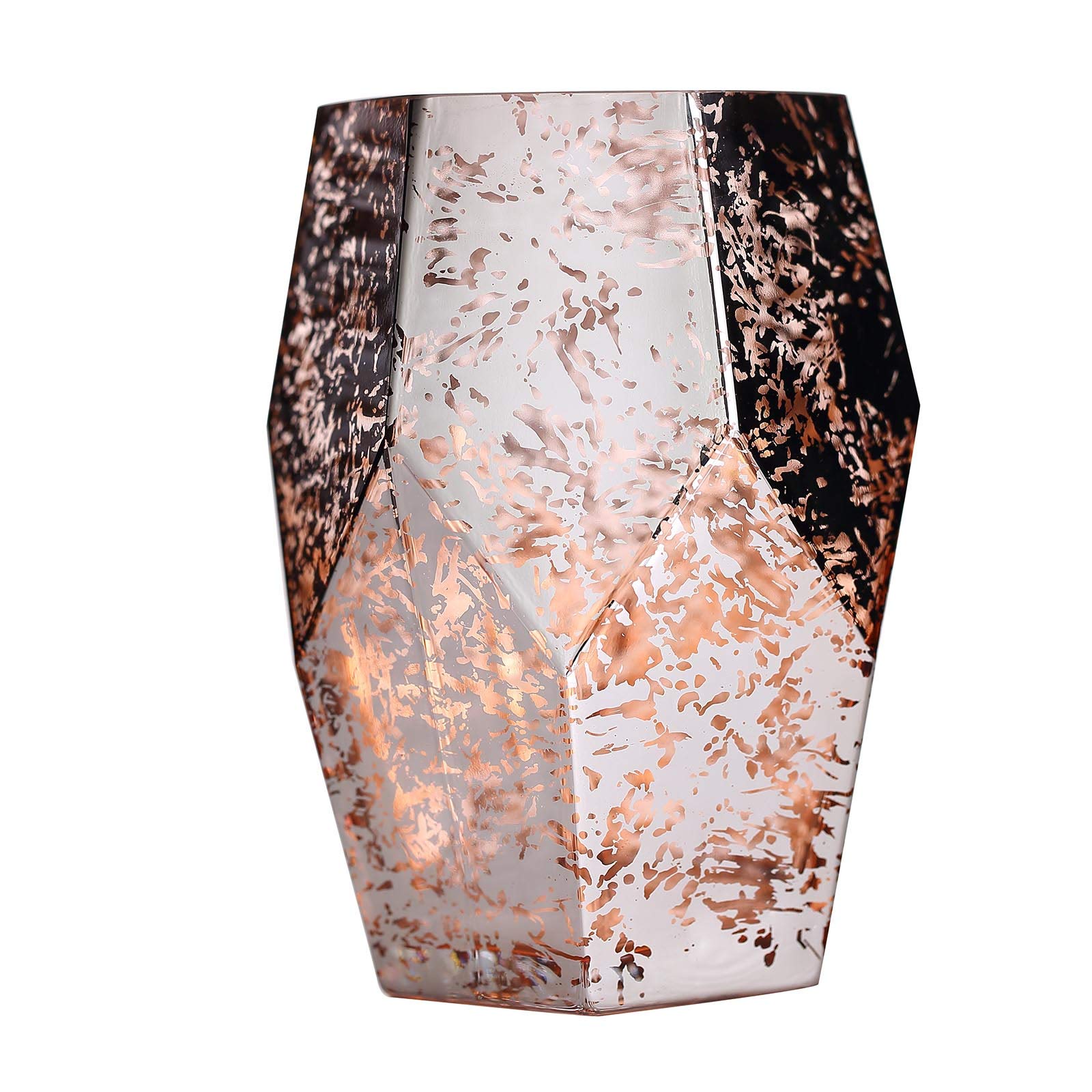 2 Pack 8-Inch Silver Rose Gold Geometric Mercury Glass Candle Holders - Elegant Wedding Centerpieces, Home Decor & Party Supplies for Table Decorations