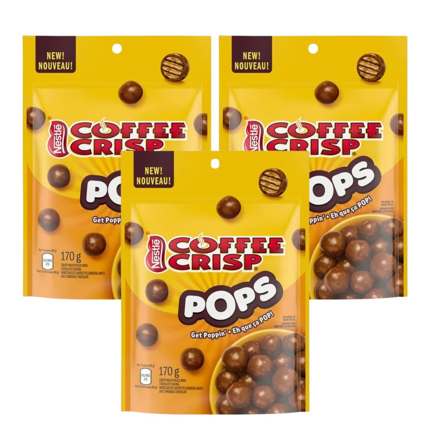 Crispy Chocolate Coffee Snacks - COFFEE CRISP POPS (6oz/170g, Pack of 3) | Canadian Imported Chocolaty Treats for Office Snacking & Movie Nights