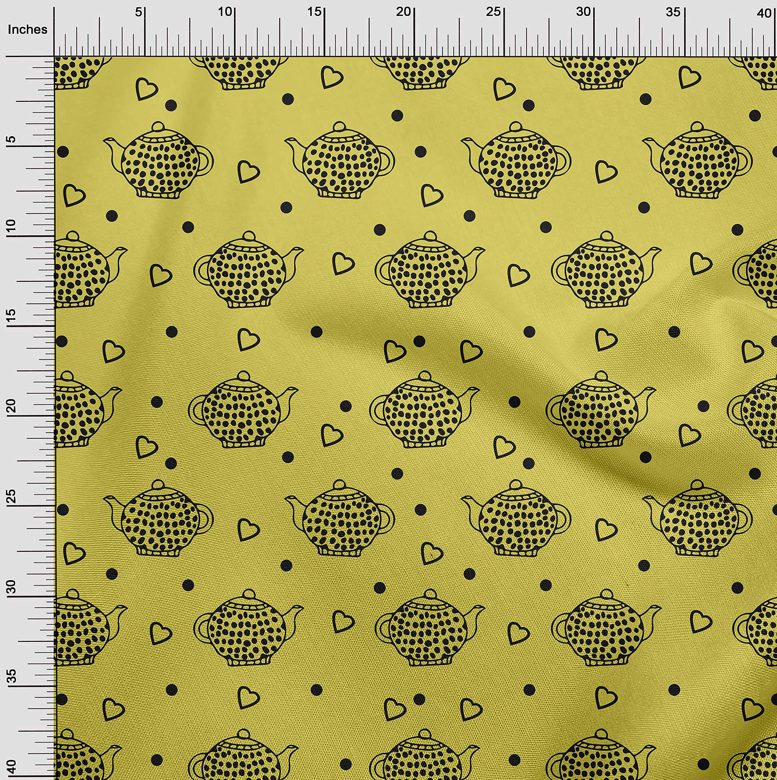 oneOone Georgette Viscose Lime Green Fabric - 42 Inch Wide Tea Kettle Print Dress Material by The Yard | Perfect for DIY Dresses, Skirts & Home Decor Projects