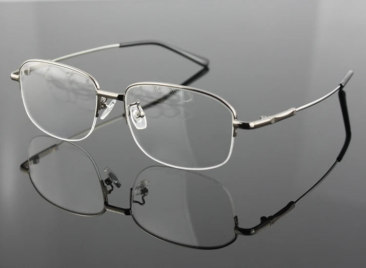 Brightzone Men's Semi-Rimless Square Oval Titanium Alloy Eyeglasses Frame - Lightweight & Durable for Work, Reading & Fashion