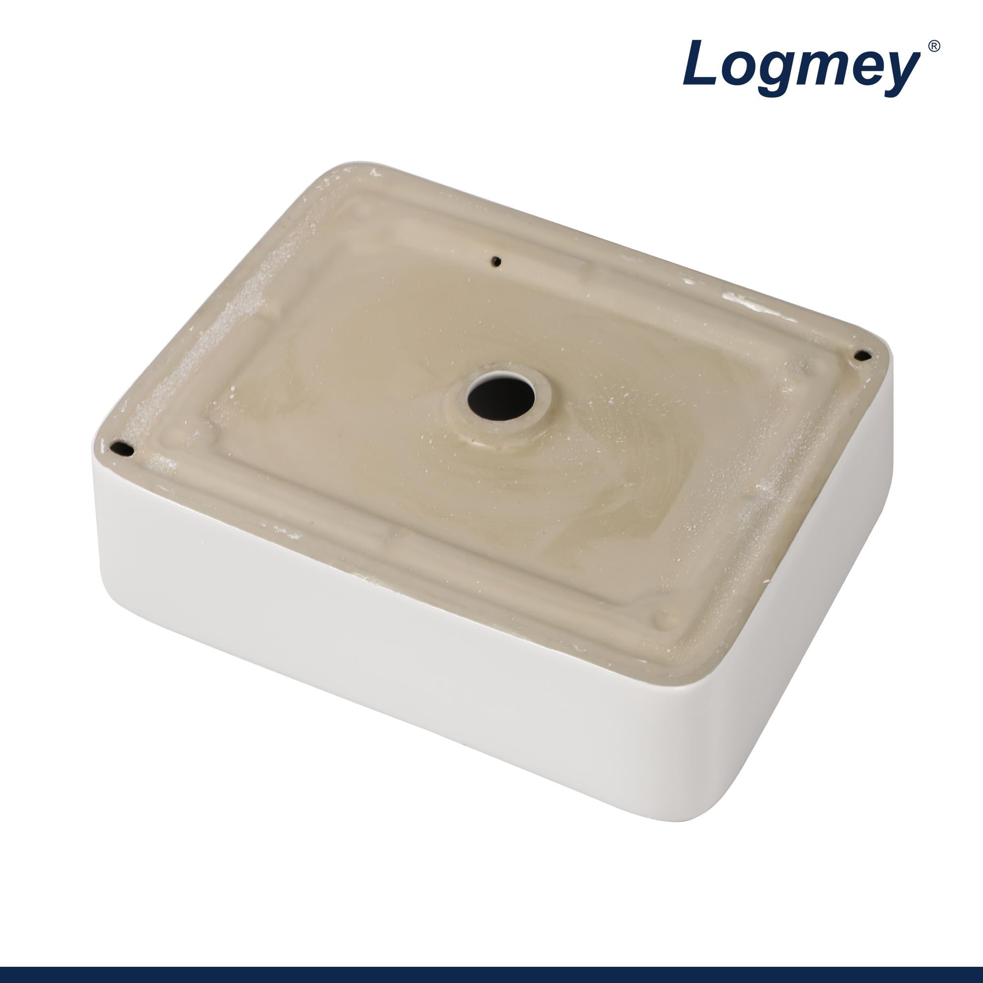 Logmey 19 Inch White Porcelain Bathroom Vessel Sink - Modern Rectangular Ceramic Countertop Basin (19x15 Inch) for Vanity, Powder Room & Master Bath | Above Counter Installation