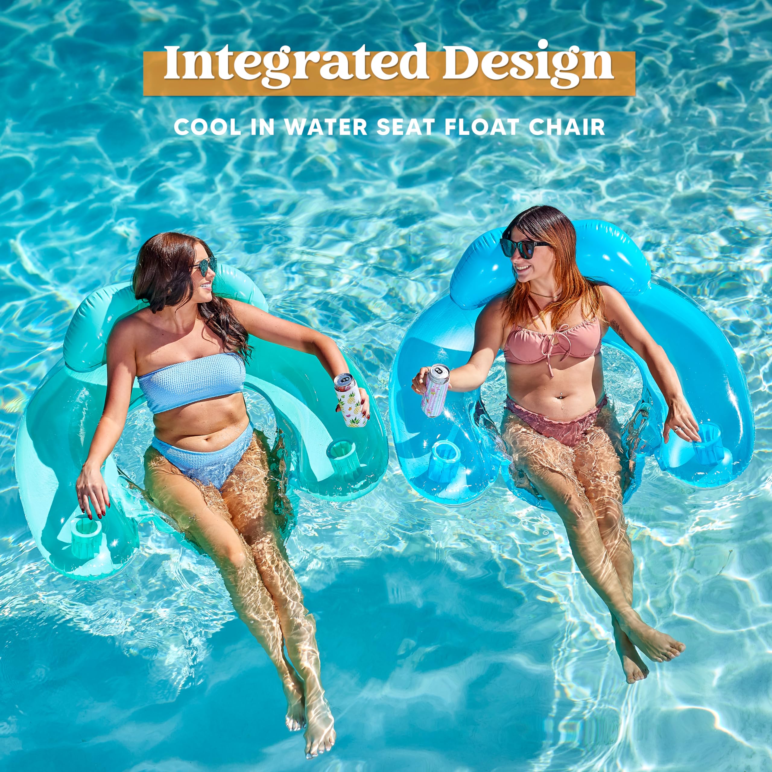 **SLOOSH 2-Pack Inflatable Pool Floats for Adults - Floating Chairs with Cup Holders, Blow-Up Hammock Noodle Mat for Relaxing Summer Fun - Perfect for Swimming Pools, Beaches & Backyard Parties**