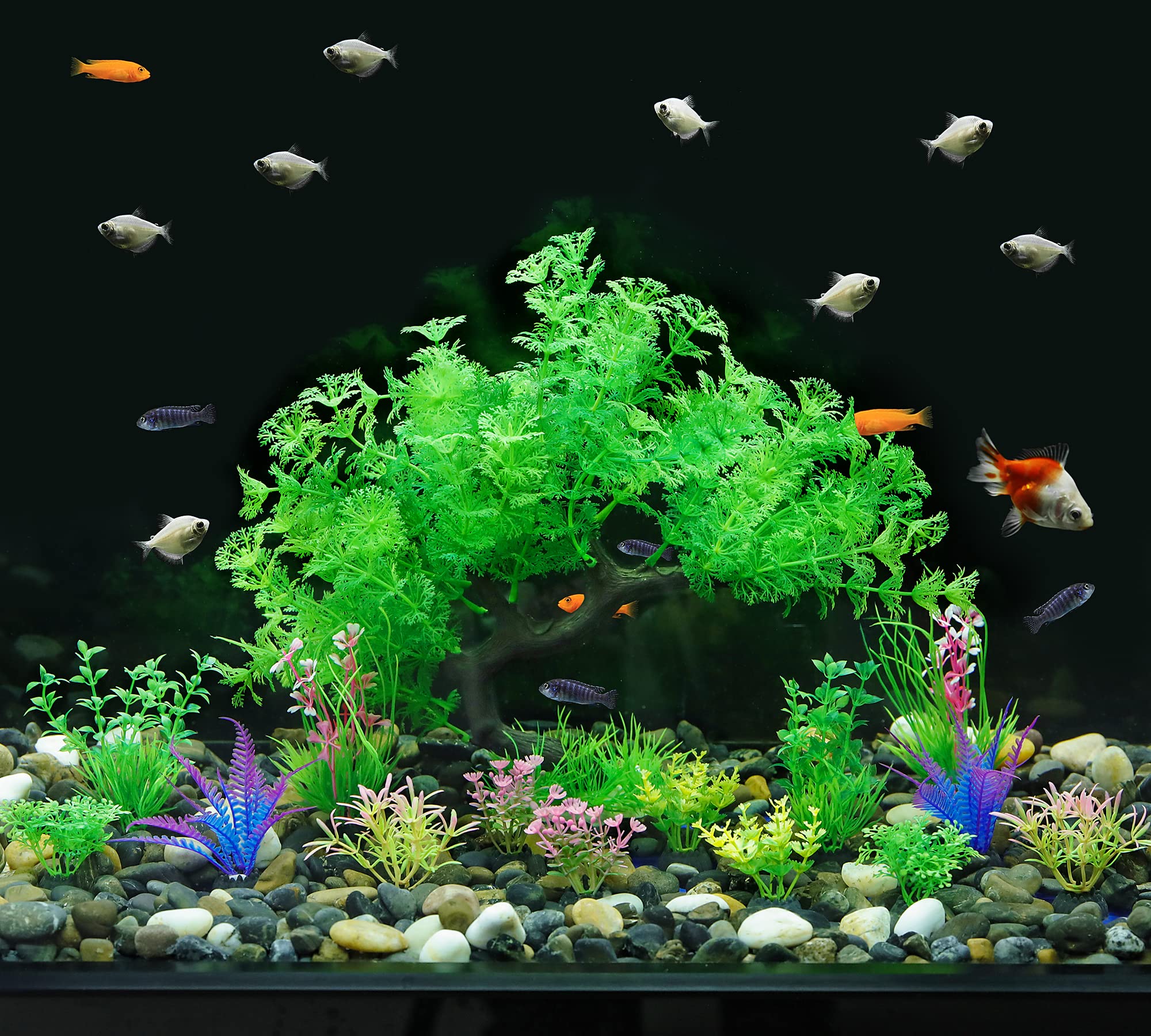 MyLifeUNIT 15 Pack Artificial Aquarium Plants Tree Set - Realistic Fish Tank Decorations for Freshwater & Saltwater Aquariums (Green Set) | Perfect for Betta Fish, Goldfish, Tropical Fish Tanks & Home/Office Decor