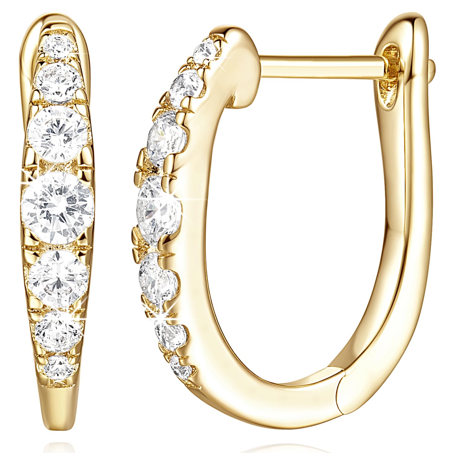 14K Gold Huggie Hoop Earrings for Women - 16MM U-Shaped Diamond CZ Earrings, Lightweight & Elegant Small Hoops | Perfect for Everyday Wear, Date Nights & Special Occasions