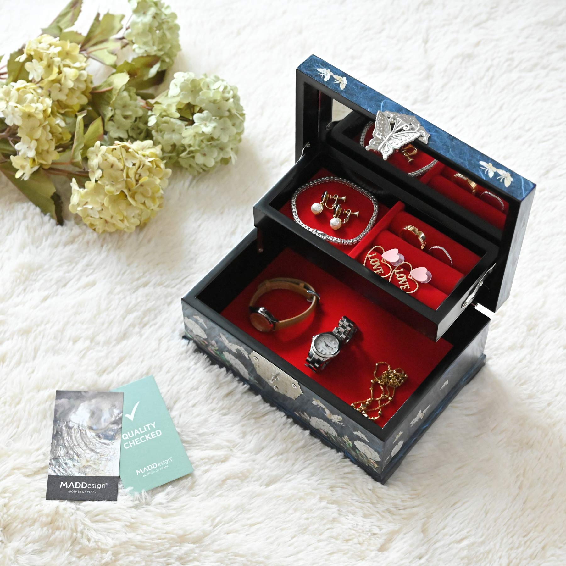 Elegant Mother of Pearl Jewelry Box with Multilevel Peacock Design - Perfect for Jewelry Storage, Gift Giving & Home Decor