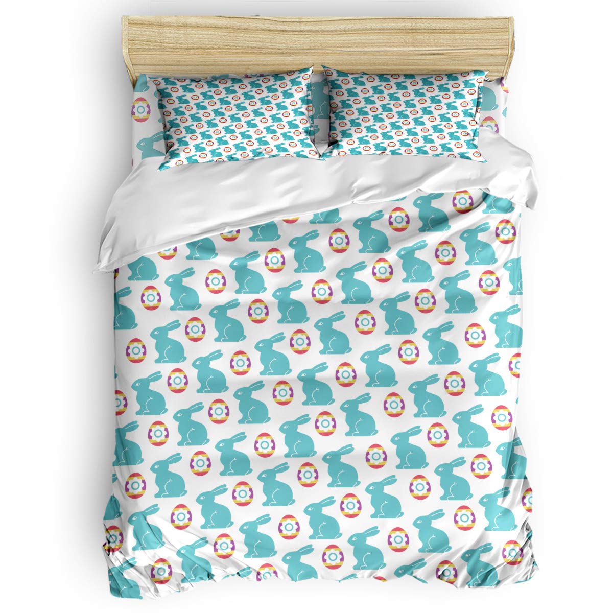 USOPHIA Twin Size 4-Piece Bed Sheet Set - 3D Printed Easter Eggs & Rabbit Floral Duvet Cover | Soft & Breathable Bedding for Kids Room, Guest Bedroom & Easter Decorations