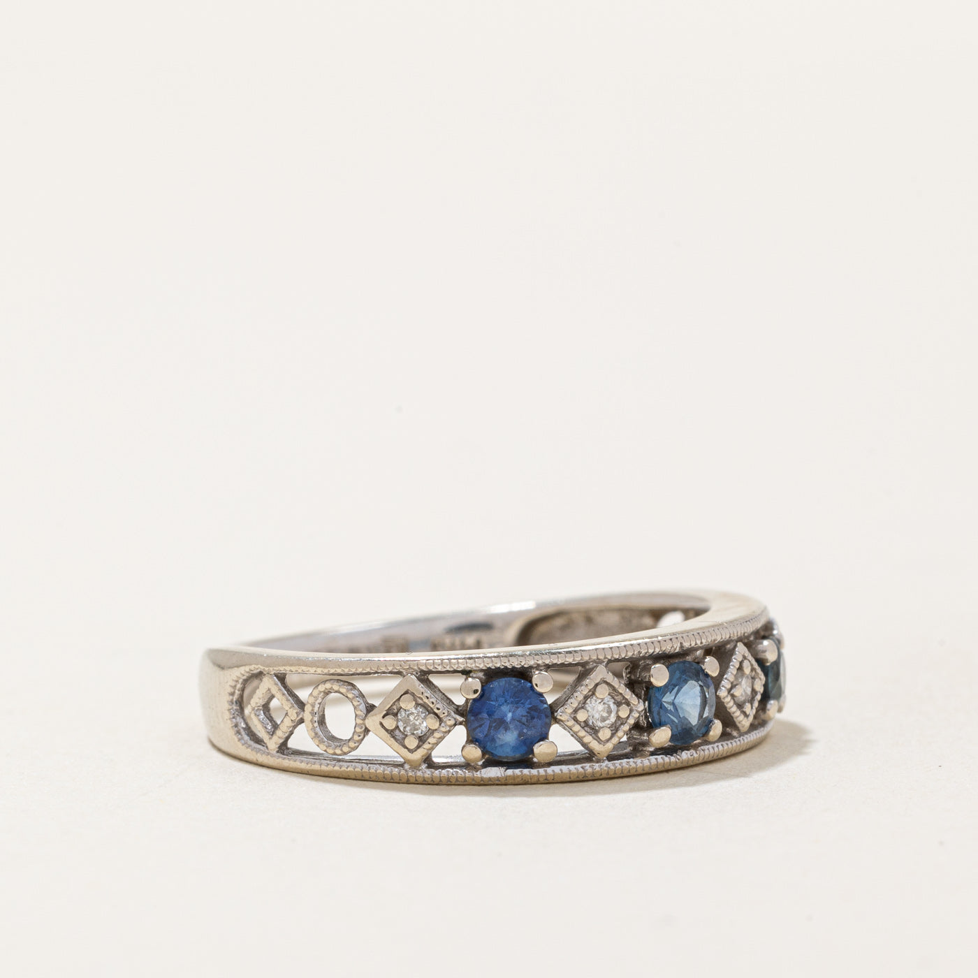 Exquisite 0.36ctw Sapphire & Diamond Lattice Ring with 0.02ctw Diamonds | Size 6.5 | Elegant Wedding, Engagement & Anniversary Jewelry Gift for Women