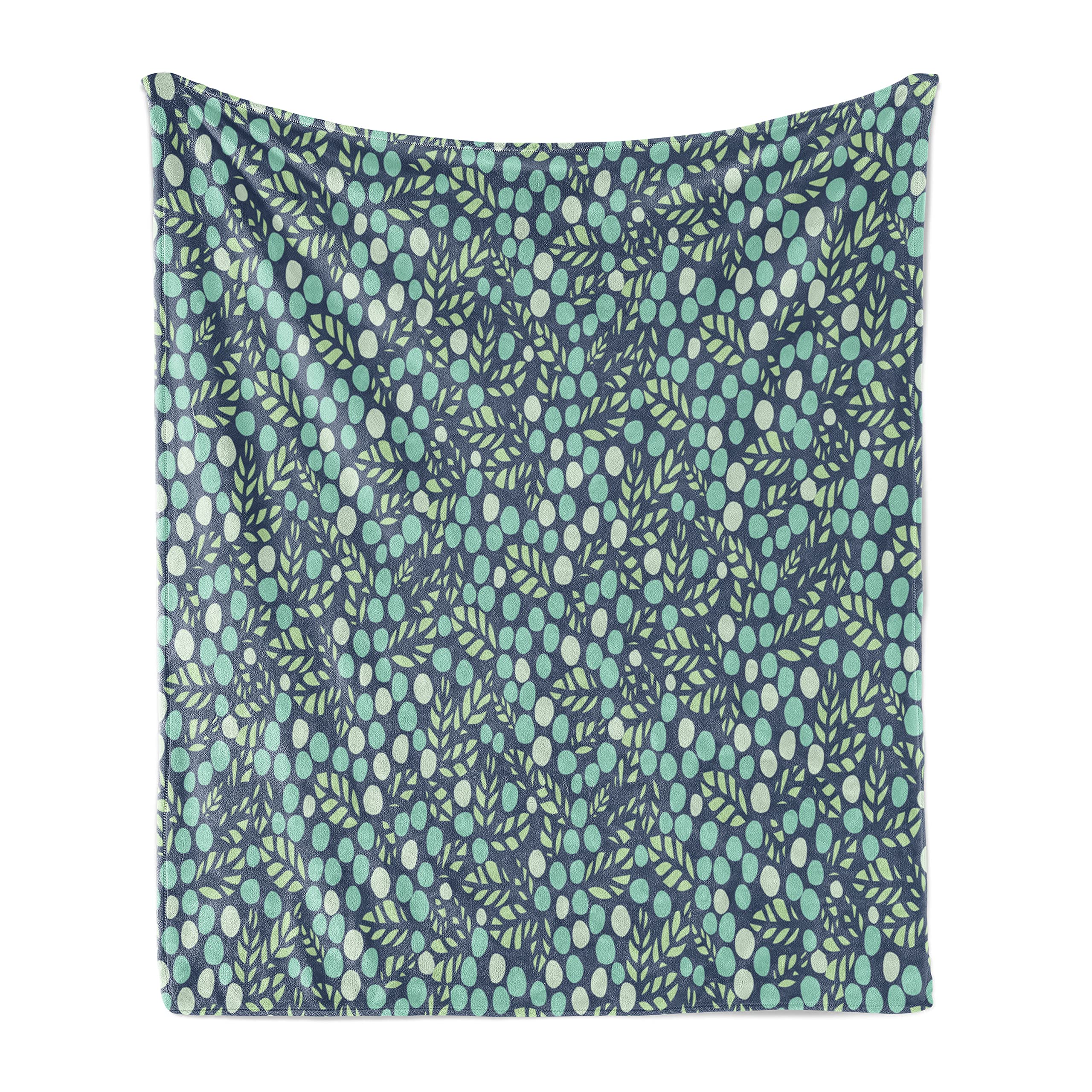Ambesonne Floral Fleece Throw Blanket - Soft Cozy Couch Cover with Tiny Round Bloom & Leaf Nature Design, 70